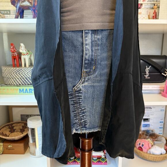 Vintage 90s Longer Length Sleeveless Lightweight Vest Kimono Black Wms L - Picture 3 of 9